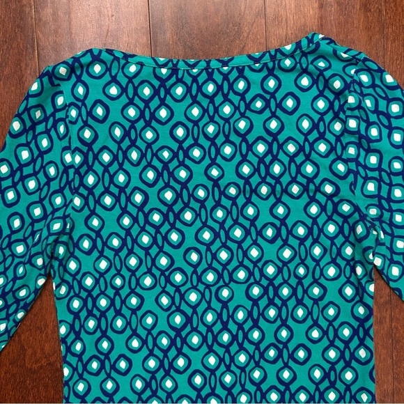 Boden Isobel Blue Geometric Tunic Dress with Grosgrain Ribbon Neckline, Size 2 - Picture 10 of 14